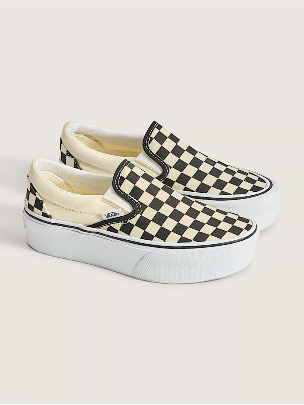 Vans Checkerboard Platform Slip-On Sneakers in Black & Cream